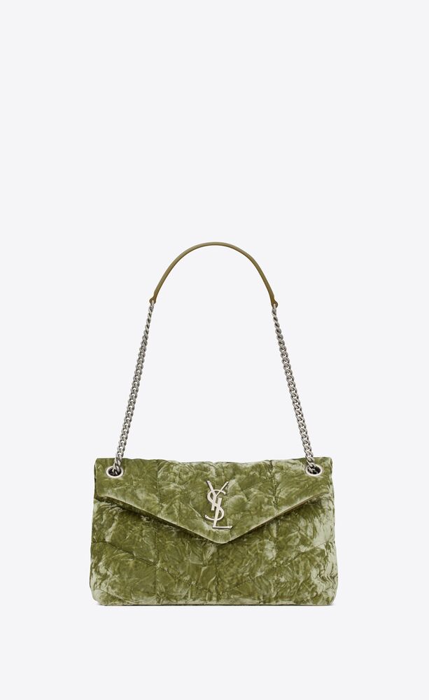 puffer small chain bag in velvet and smooth leather
