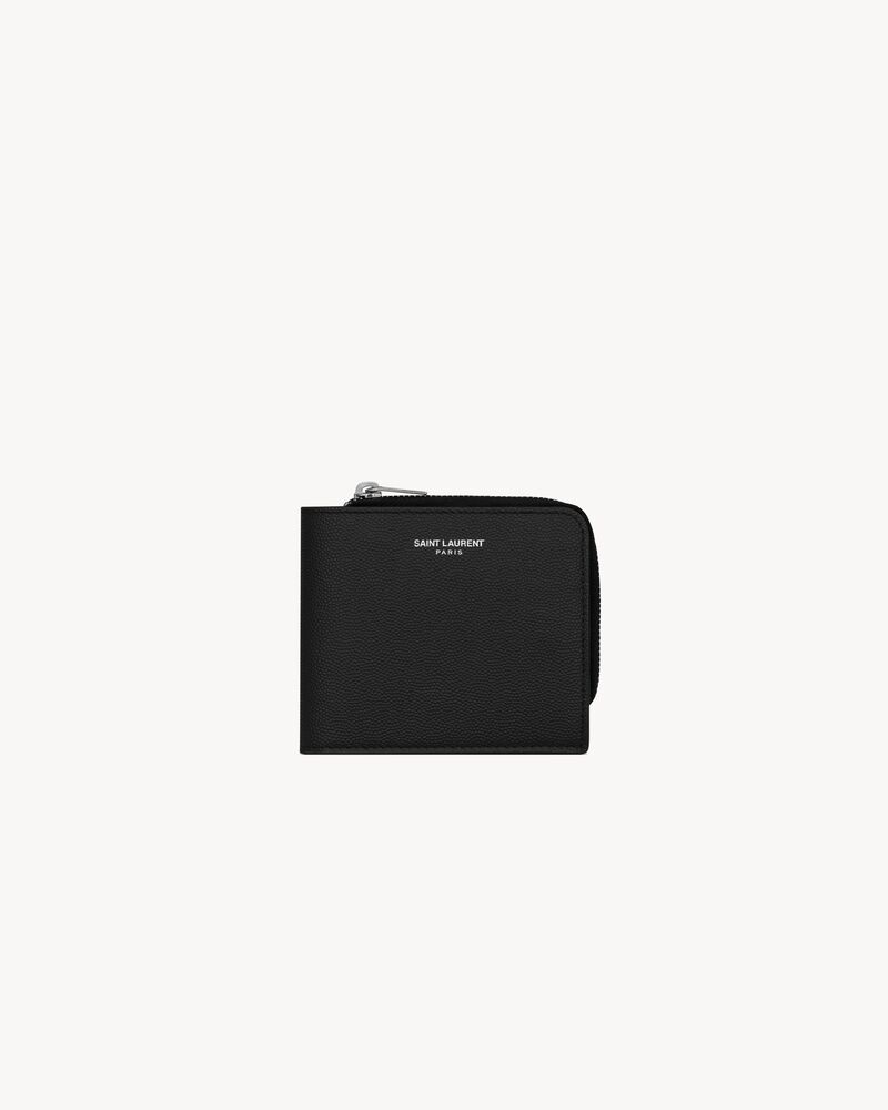 East/West zip-around wallet in grain de poudre embossed leather, Saint  Laurent