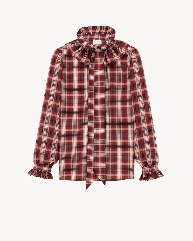 Blusa a poeta in seta motivo plaid