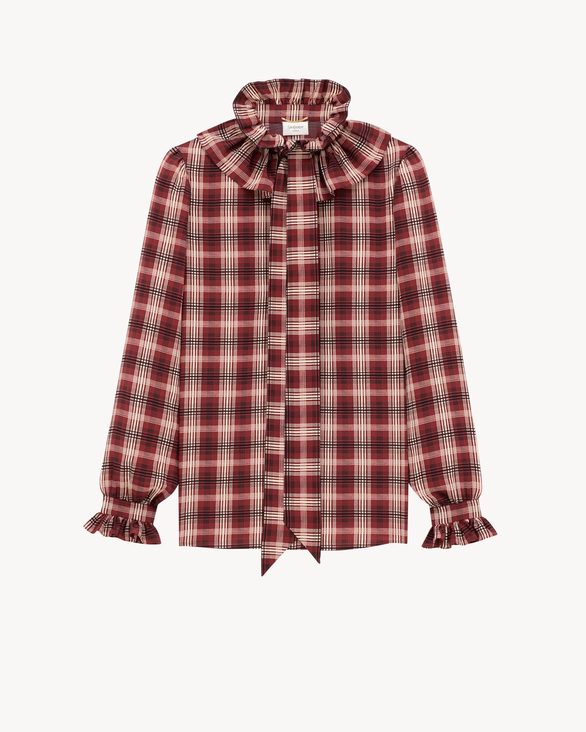blusa a poeta in seta motivo plaid