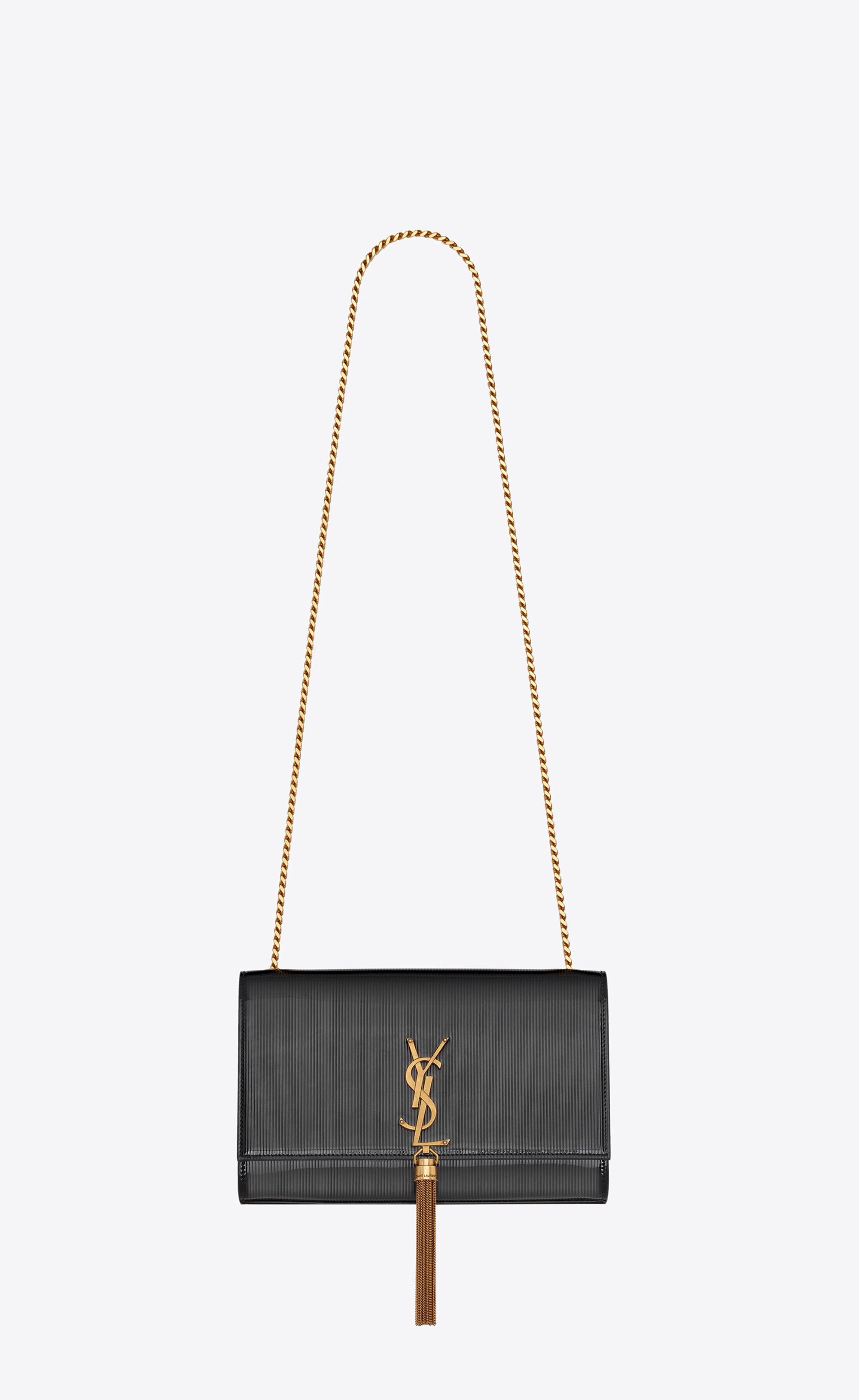 kate medium chain bag with tassel in shiny ribbed leather