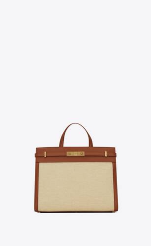 manhattan small shopping bag in raffia and smooth leather