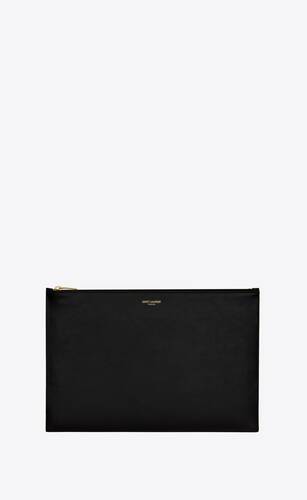saint laurent large flat pouch in shiny leather