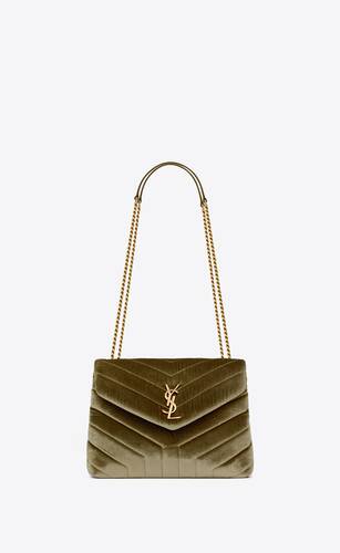 Saint Laurent Loulou Small Quilted Velour Chain Shoulder Bag
