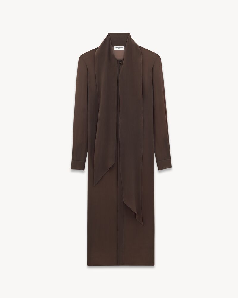 lavallière-neck long shirt in silk georgette