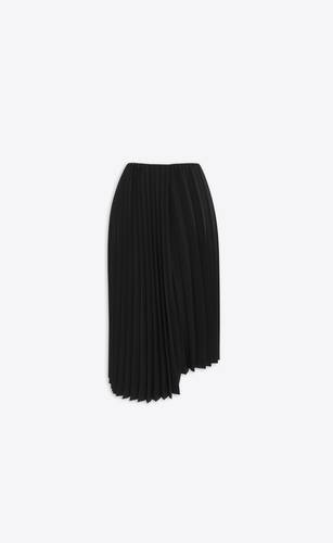 Asymmetrical pleated midi skirt in crepe | Saint Laurent | YSL.com