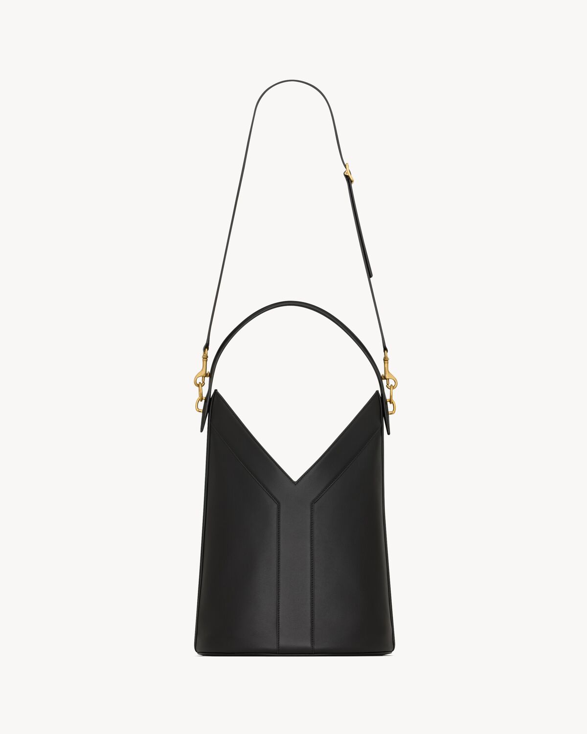 y top-handle bucket in leather