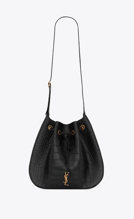 PARIS VII large flat hobo bag in crocodile-embossed leather | Saint ...