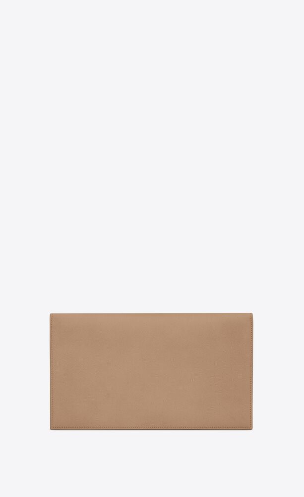 Saint Laurent Medium Uptown Dark Beige Leather Pouch Bag New