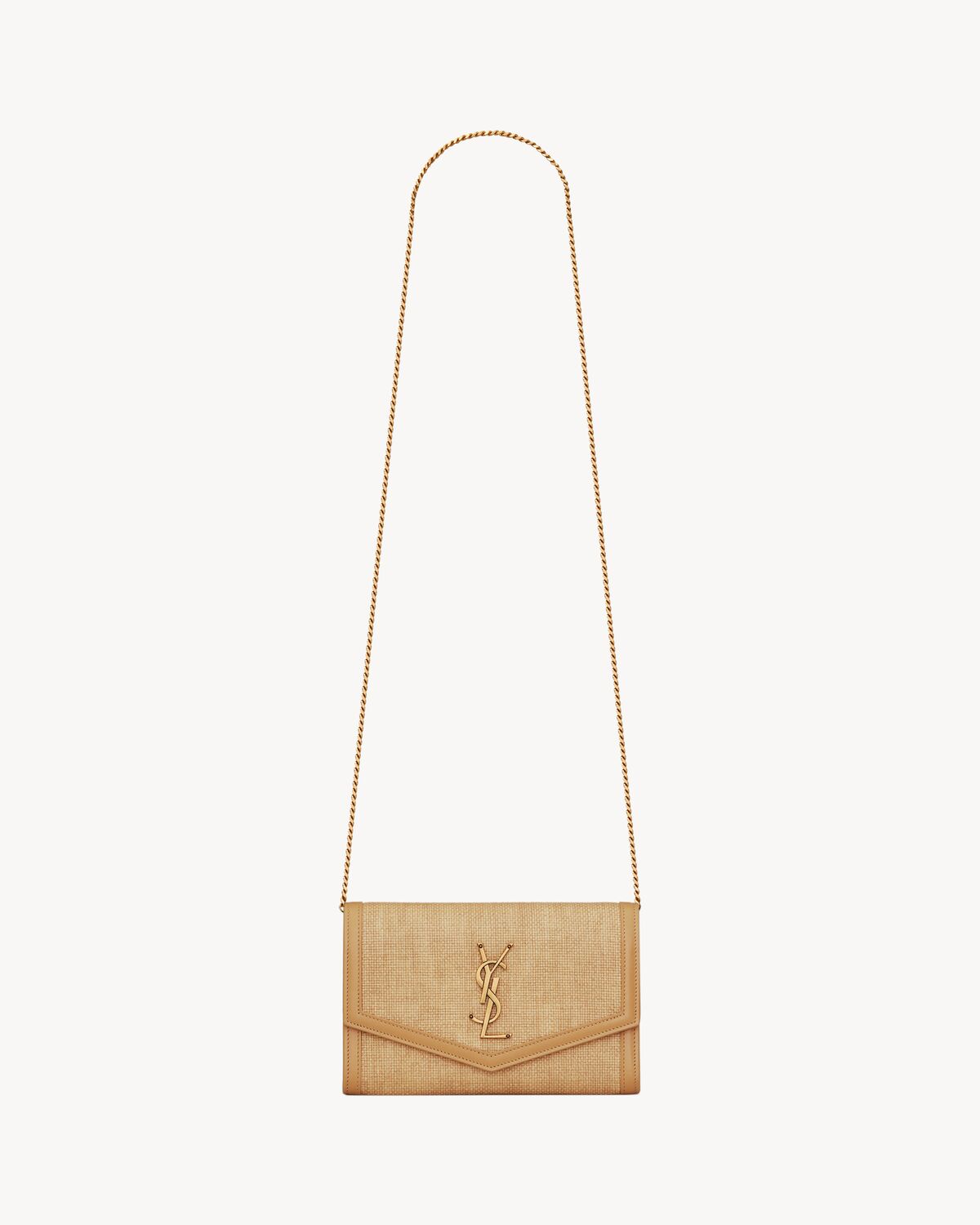 uptown chain wallet in micro raffia