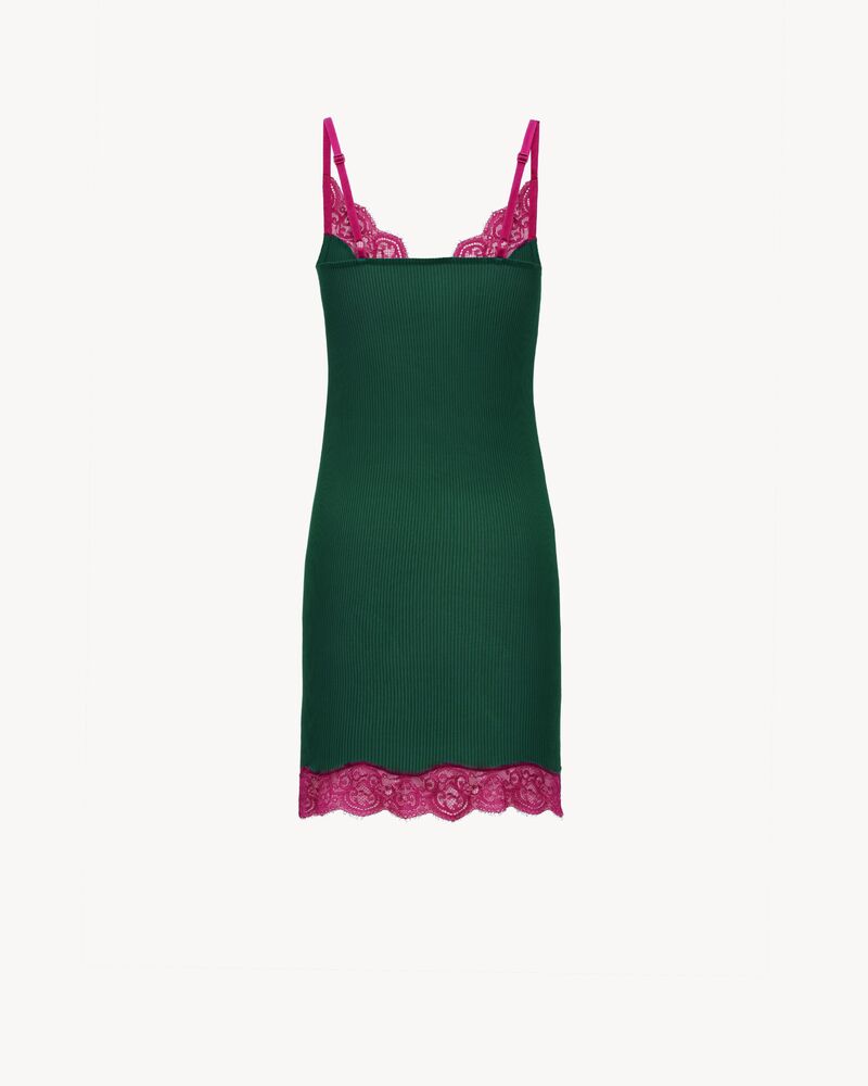 Lace Slip Dress in Ribbed Silk Jersey