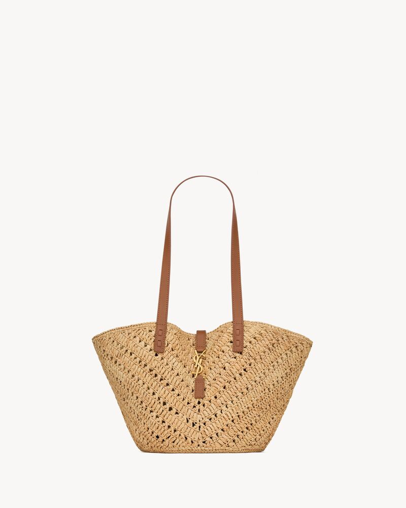 Panier small in raffia and vegetable-tanned leather