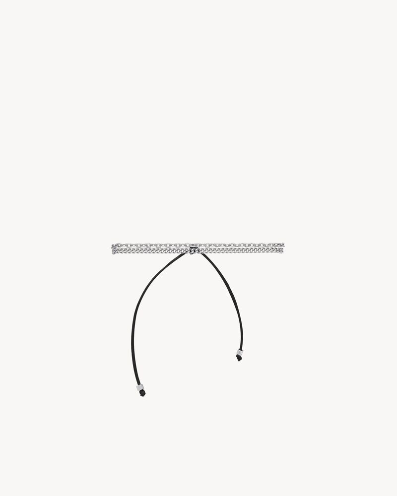 dual chain bracelet in 18K grey gold and leather