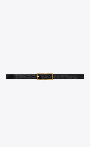 double cadre buckle thin belt in crocodile- embossed leather