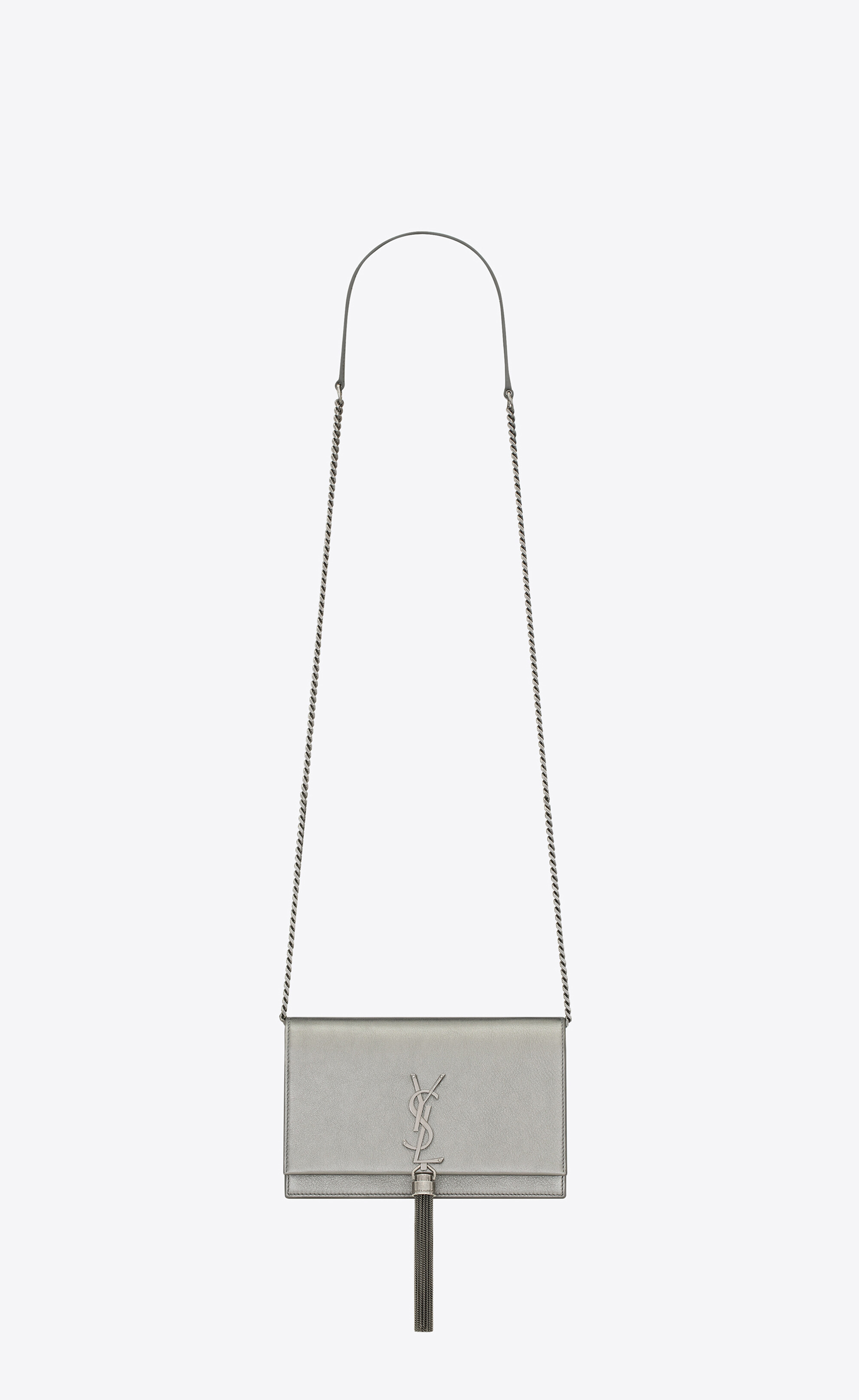 Saint Laurent Black Leather and Silver Star Kate Wallet on Chain