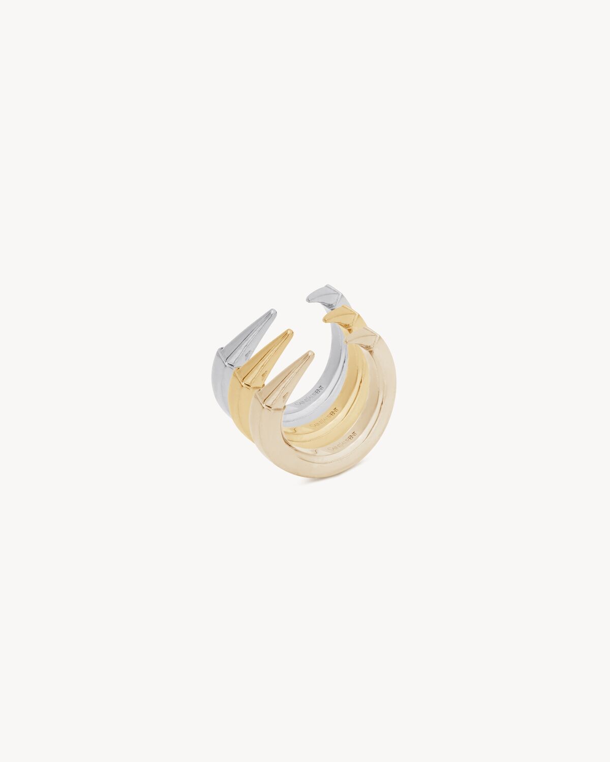 Spiky rings in 18K grey gold, yellow, gold and pale gold