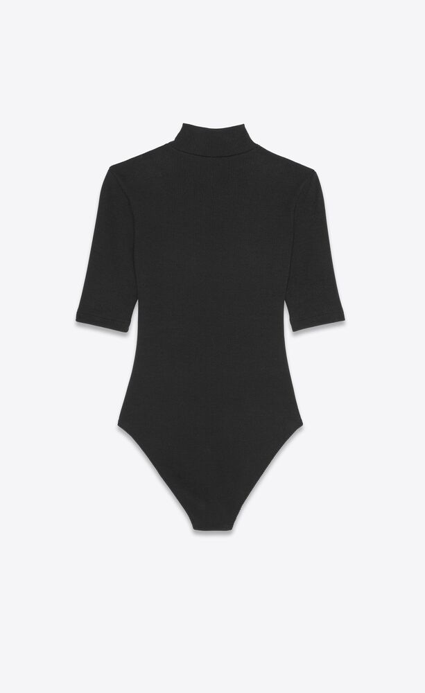 ribbed black turtleneck bodysuit