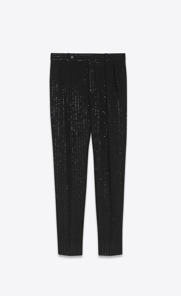 carrot-fit pants in sequined tweed