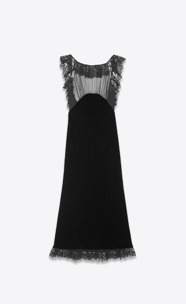 long dress in velvet and lace