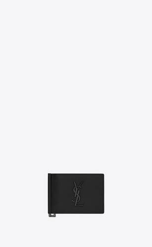 monogramme portefeuille avec pince à billets en cuir embossé grain de poudre