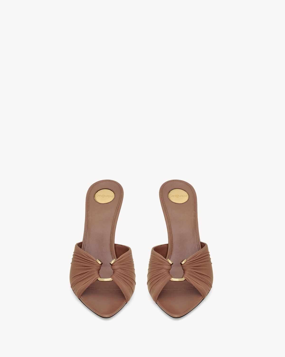 LOLA mules in smooth leather and draped jersey