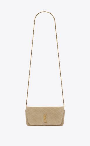 gaby chain phone holder in quilted suede