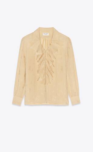 fitted ruffled shirt in lamé silk