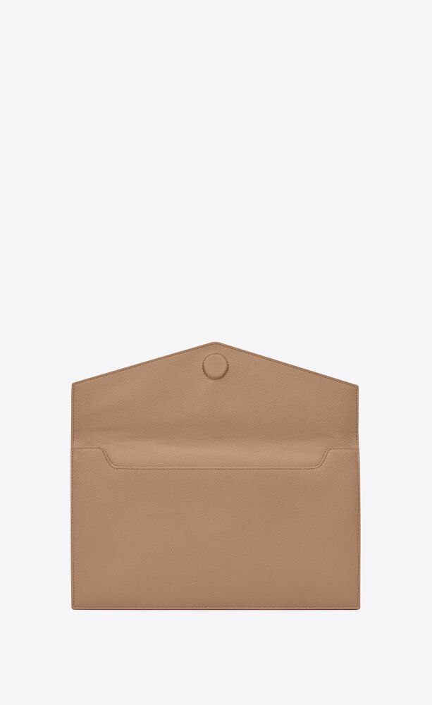 Saint Laurent Medium Uptown Dark Beige Leather Pouch Bag New