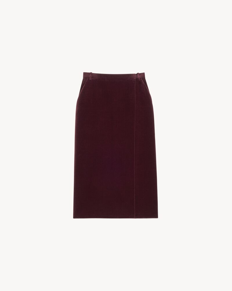 midi wrap skirt in cotton velvet