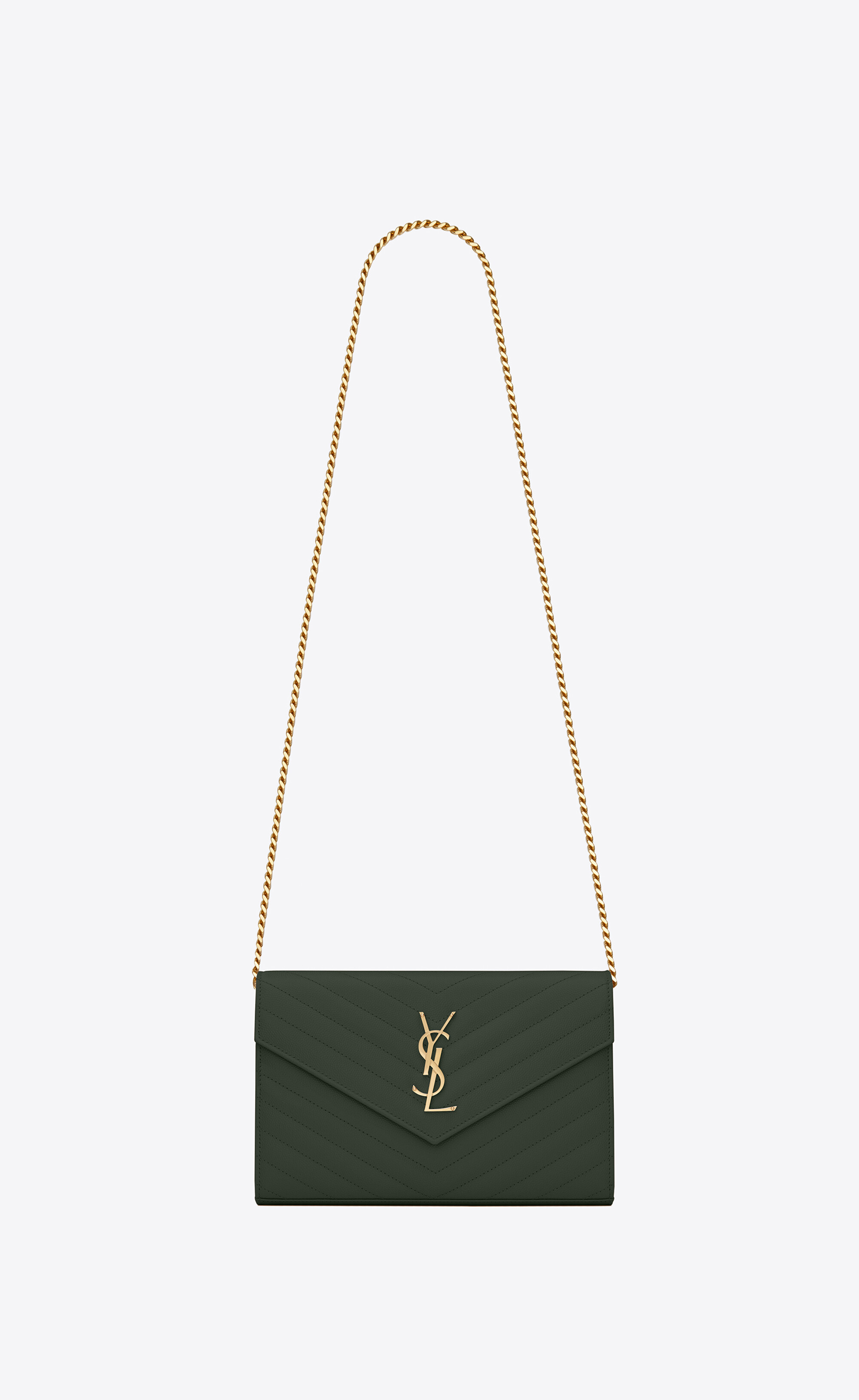 Saint Laurent Monogram Ysl Matelasse Leather Wallet-on-Chain