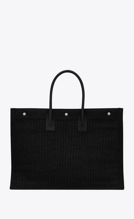 RIVE GAUCHE LARGE TOTE BAG IN EMBROIDERED RAFFIA AND LEATHER | Saint ...