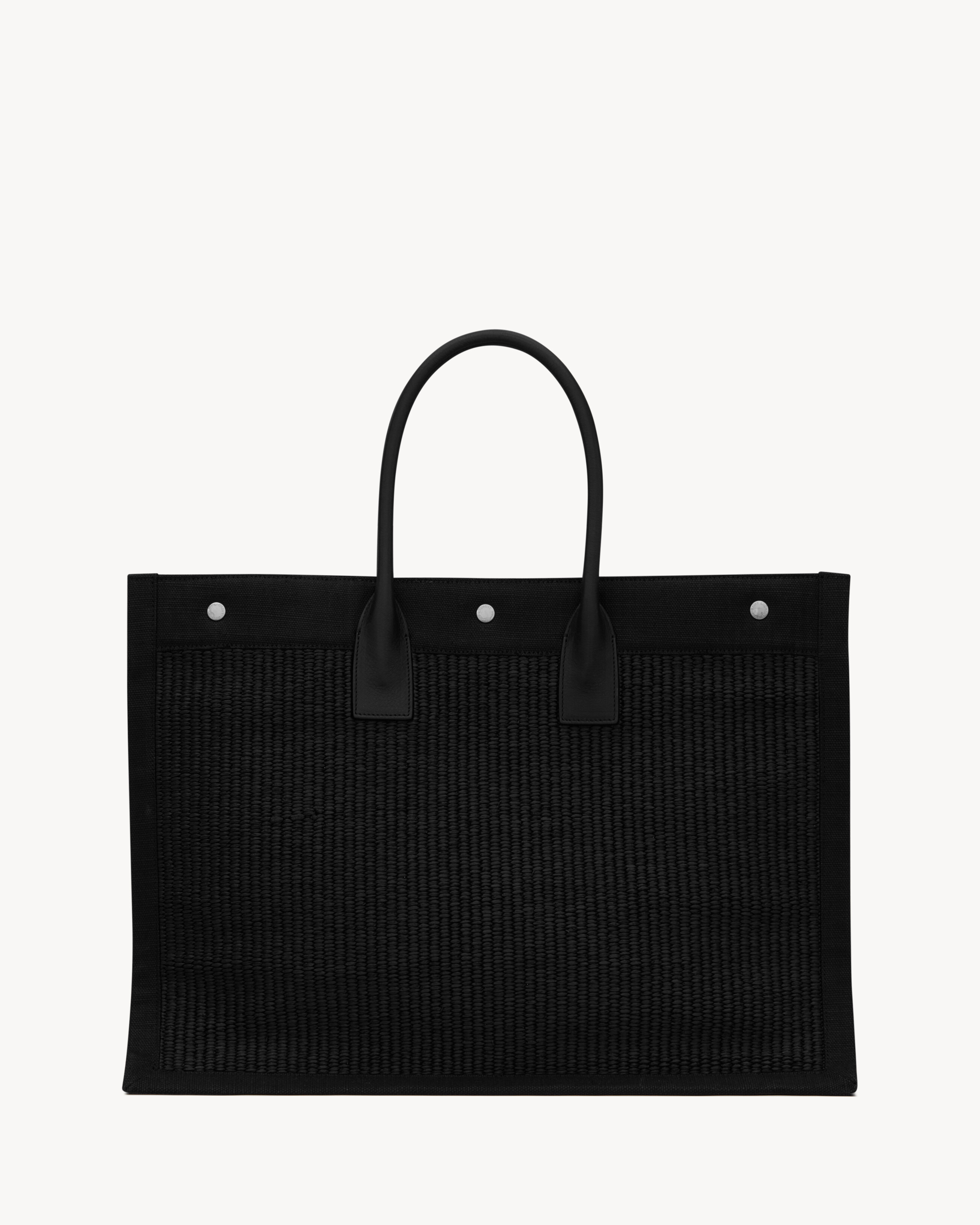 RIVE GAUCHE LARGE TOTE BAG IN EMBROIDERED RAFFIA AND LEATHER