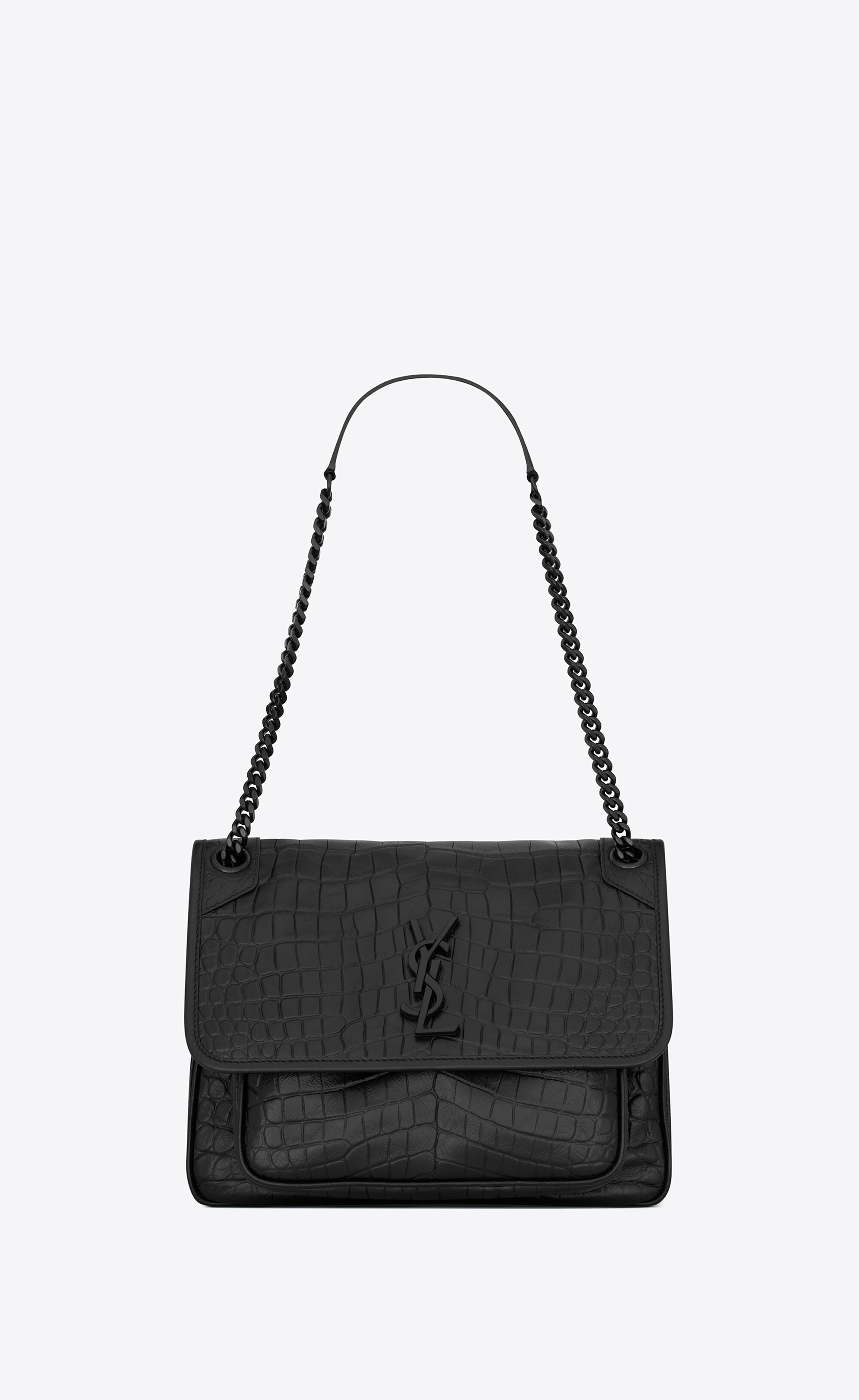 YSL Medium Niki Chain Bag Black Crocodile Patent