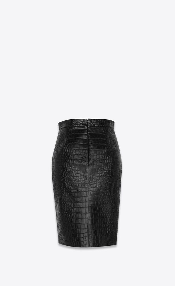 Pencil skirt in crocodile-embossed leather | Saint Laurent | YSL.com