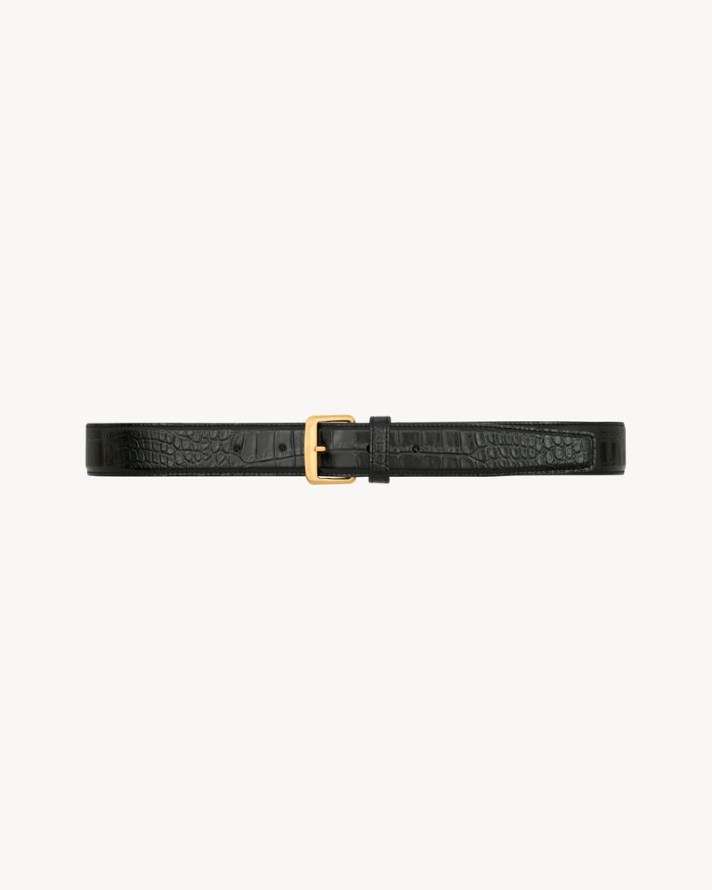 square buckle belt in crocodile-embossed leather