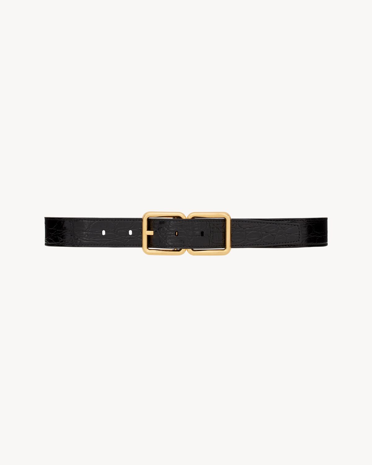 double buckle belt in crocodile-embossed leather
