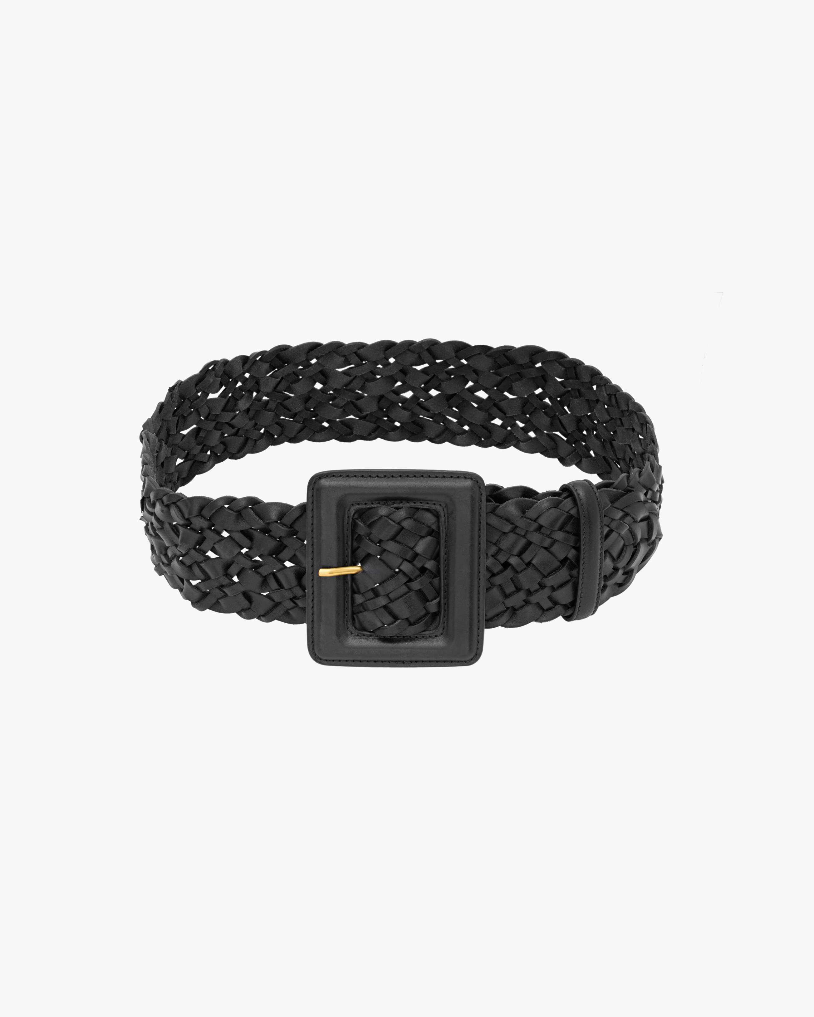 covered buckle wide belt in woven leather