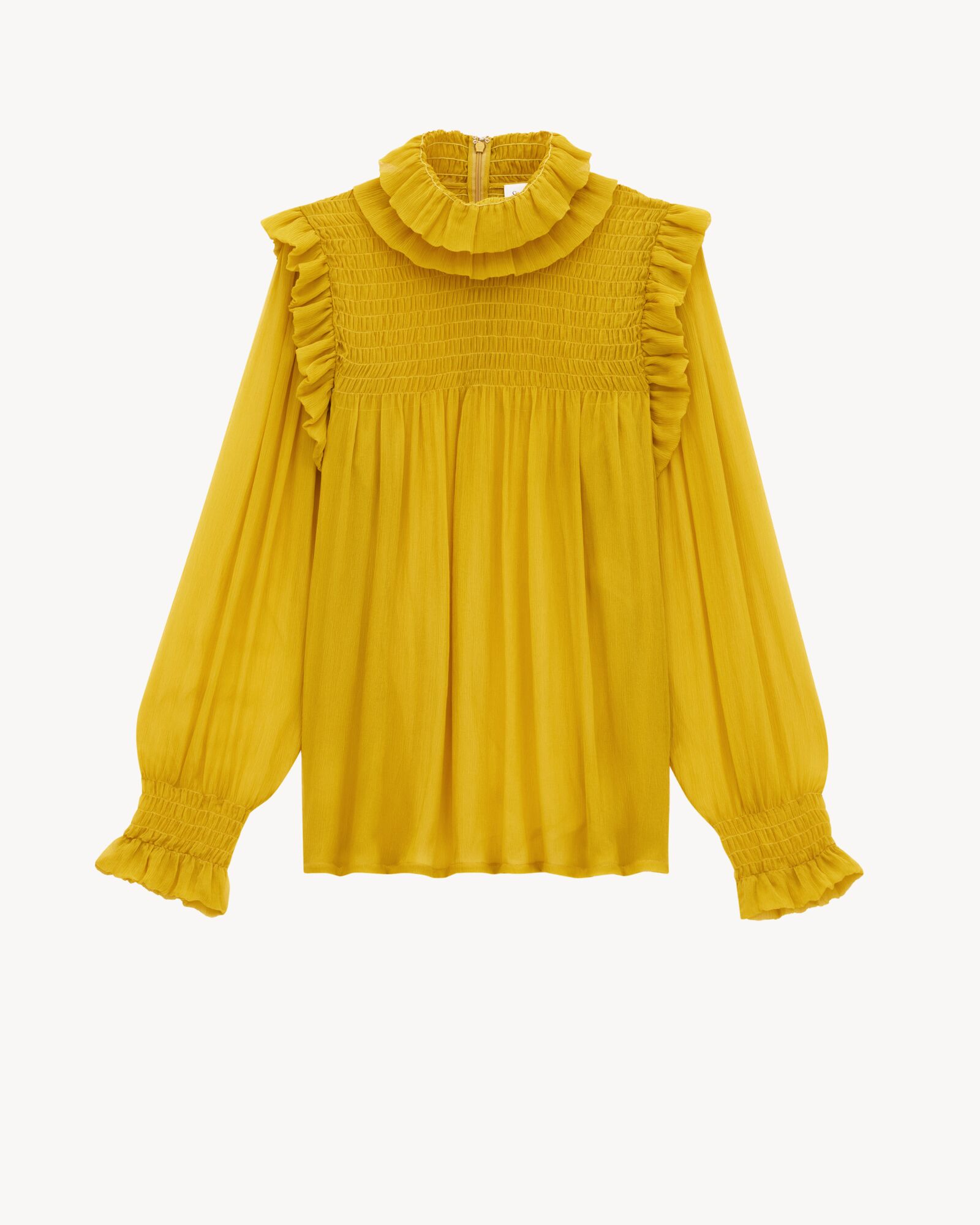 Blusa a balze in mussola di crêpe di seta