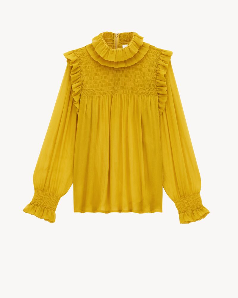 ruffled blouse in silk crepon muslin