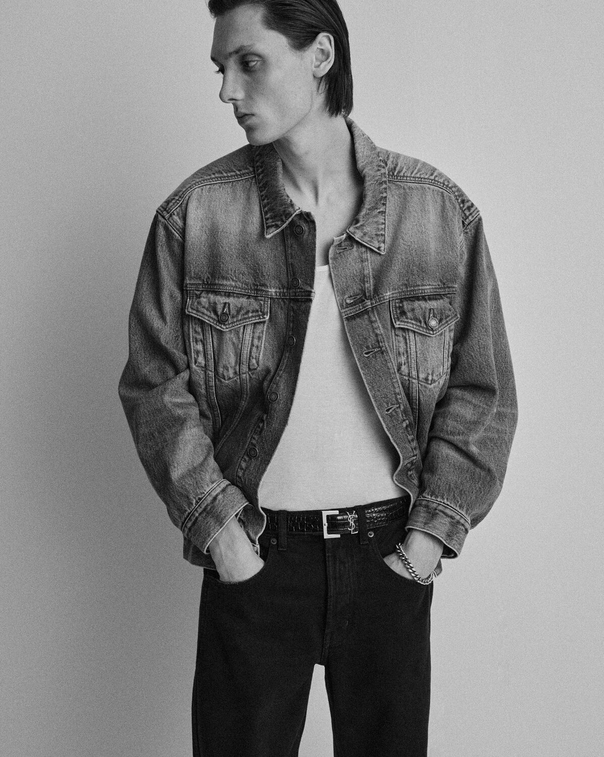 생로랑 악어 무늬 가죽 카산드라 벨트 634440AAIW11000