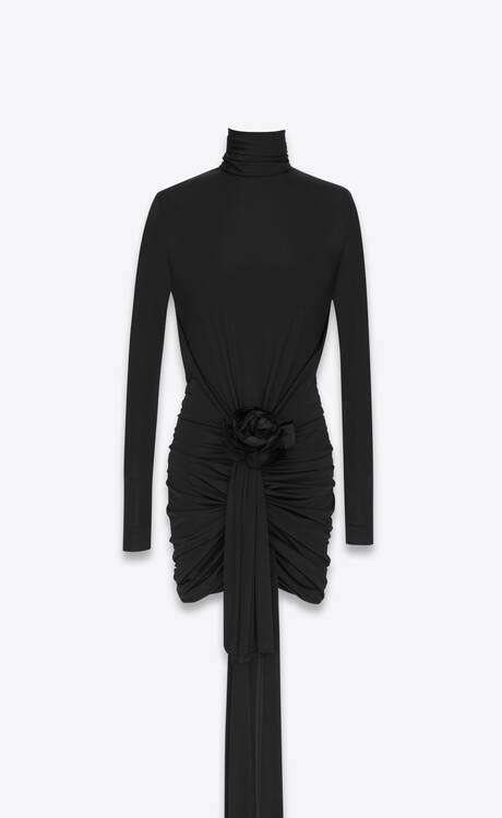 Draped dress in shiny jersey | Saint Laurent | YSL.com