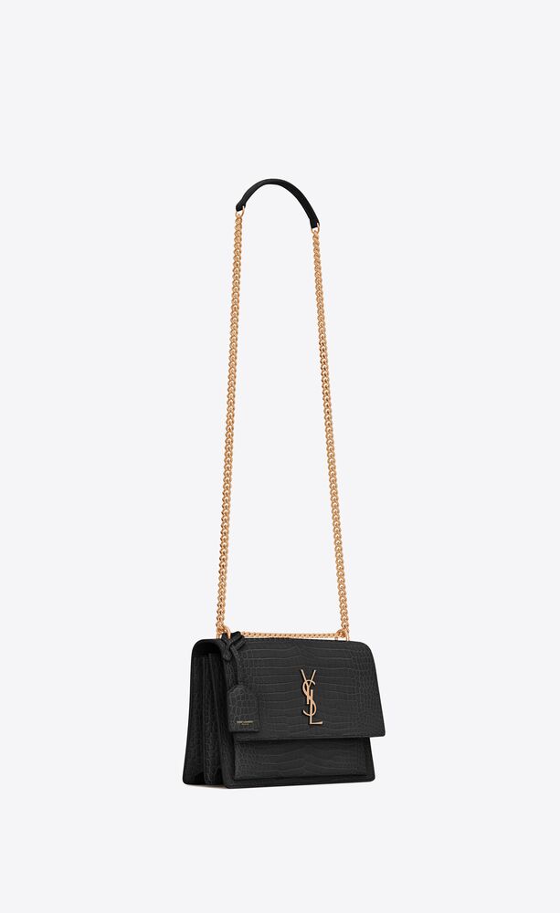SUNSET Medium chain bag in CROCODILE-EMBOSSED shiny leather | Saint Laurent | YSL.com