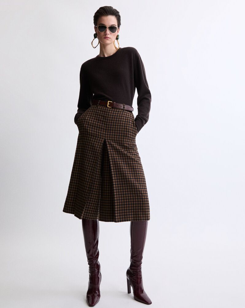 pleated maxi skirt in prince of wales check