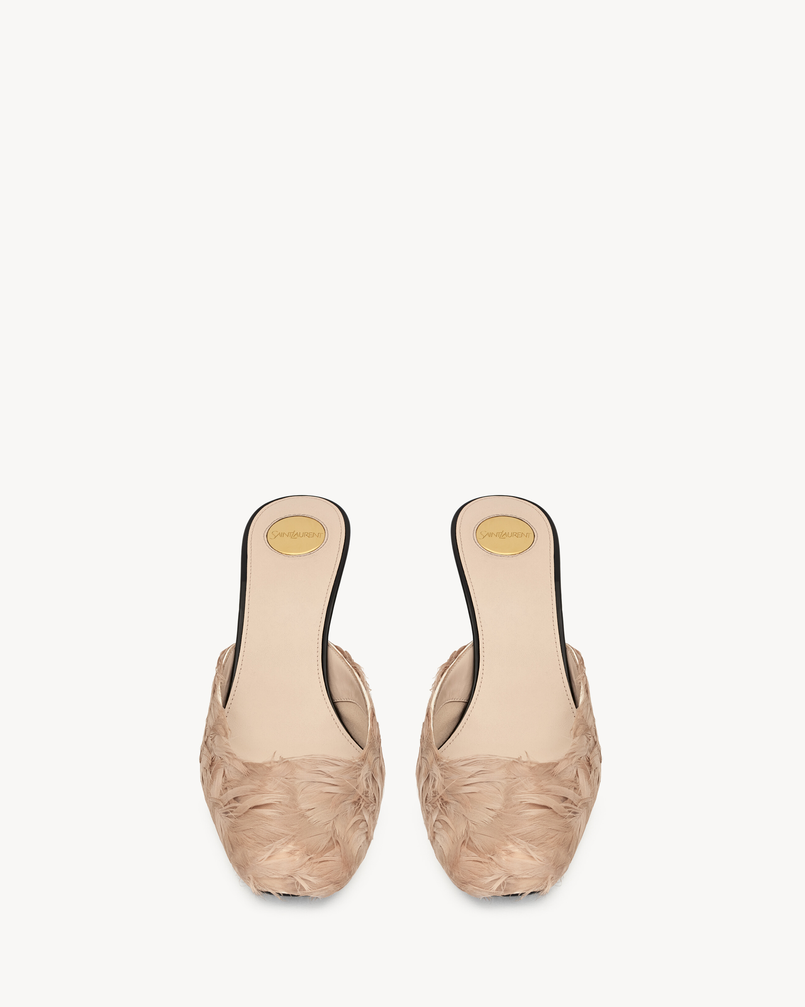 TRISH mules in feathers