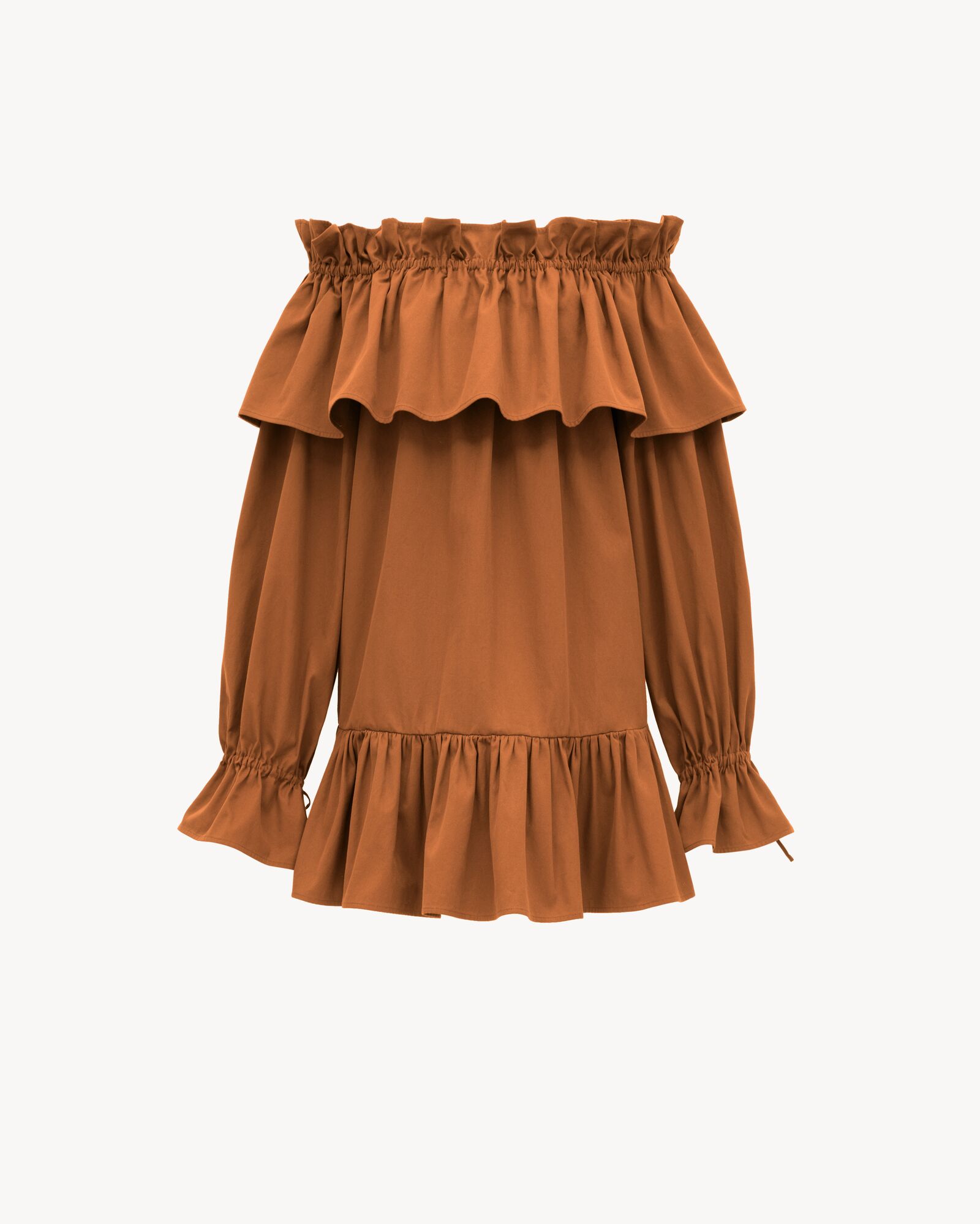 Ruffled dress in cotton twill | Saint Laurent | YSL.com