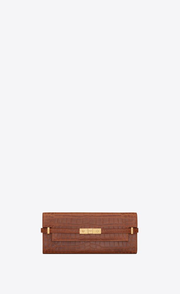 manhattan clutch in crocodile-embossed leather