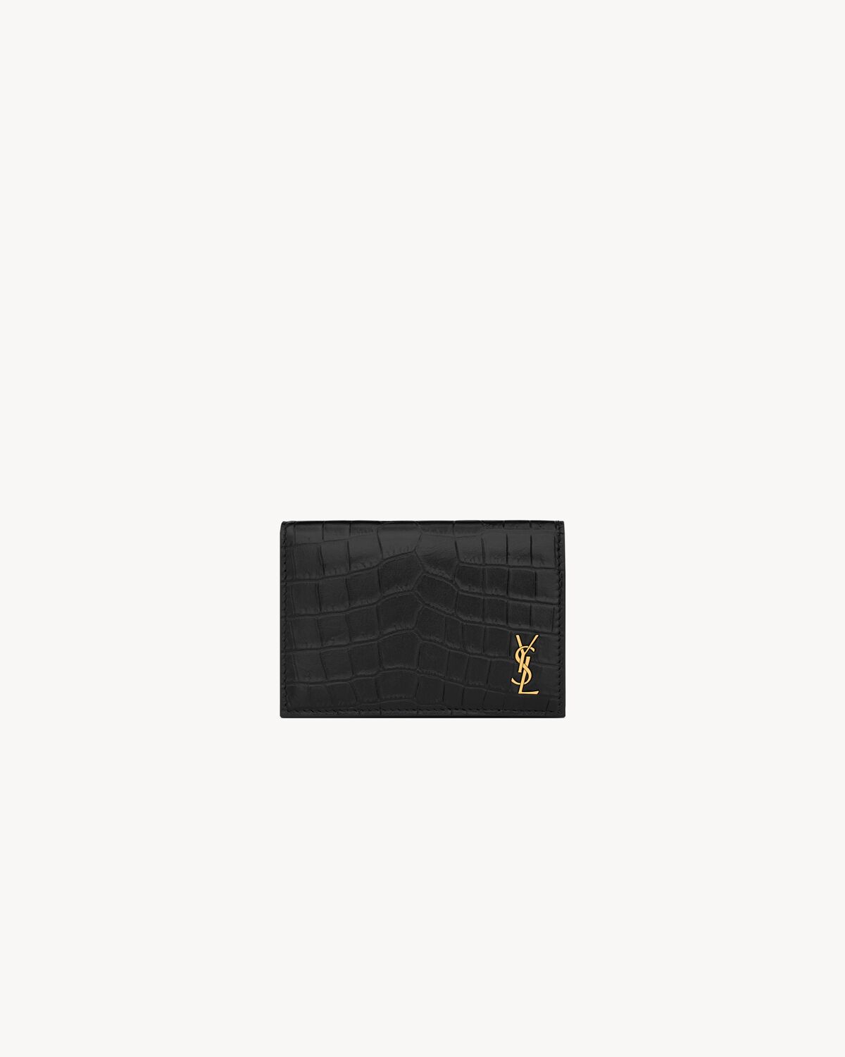 tiny cassandre business card case in crocodile-embossed leather