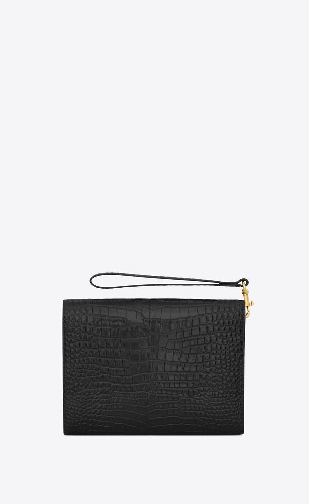 CASSANDRE flap pouch in crocodile-embossed shiny leather | Saint 