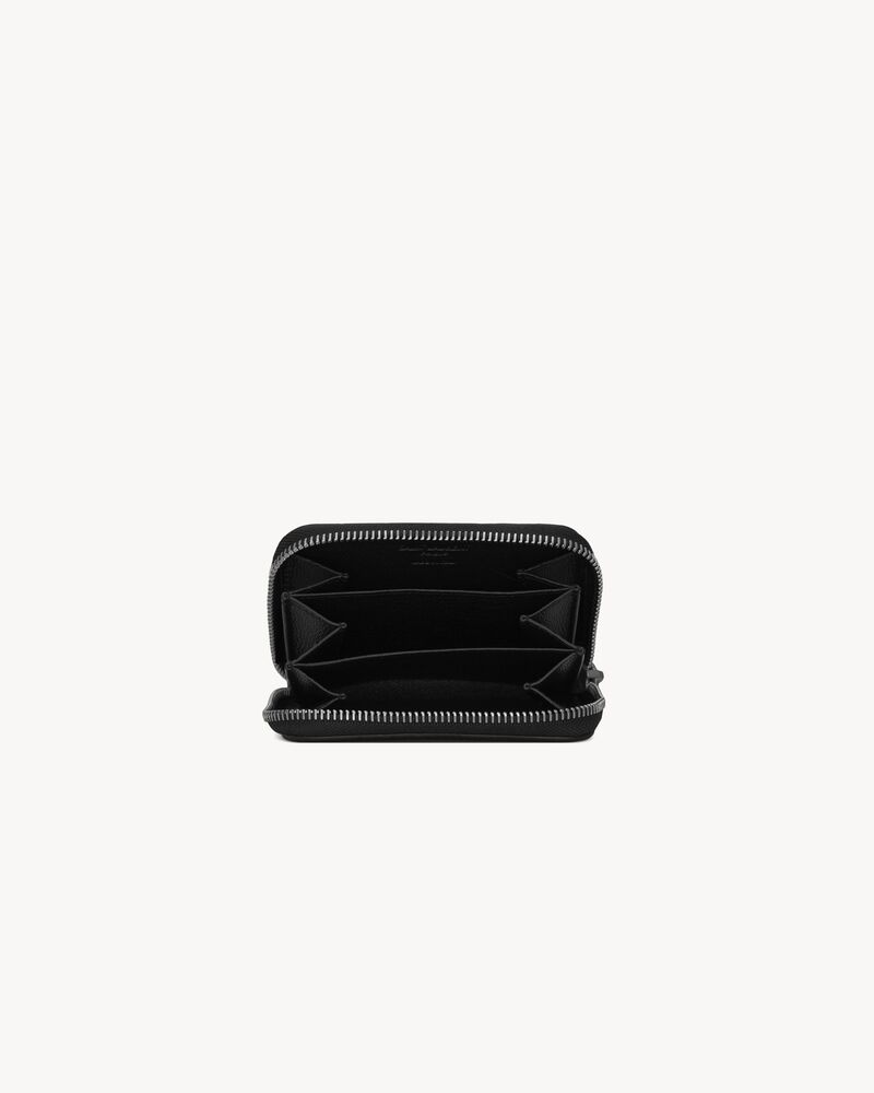 Zipped coin purse in grain de poudre embossed leather, Saint Laurent