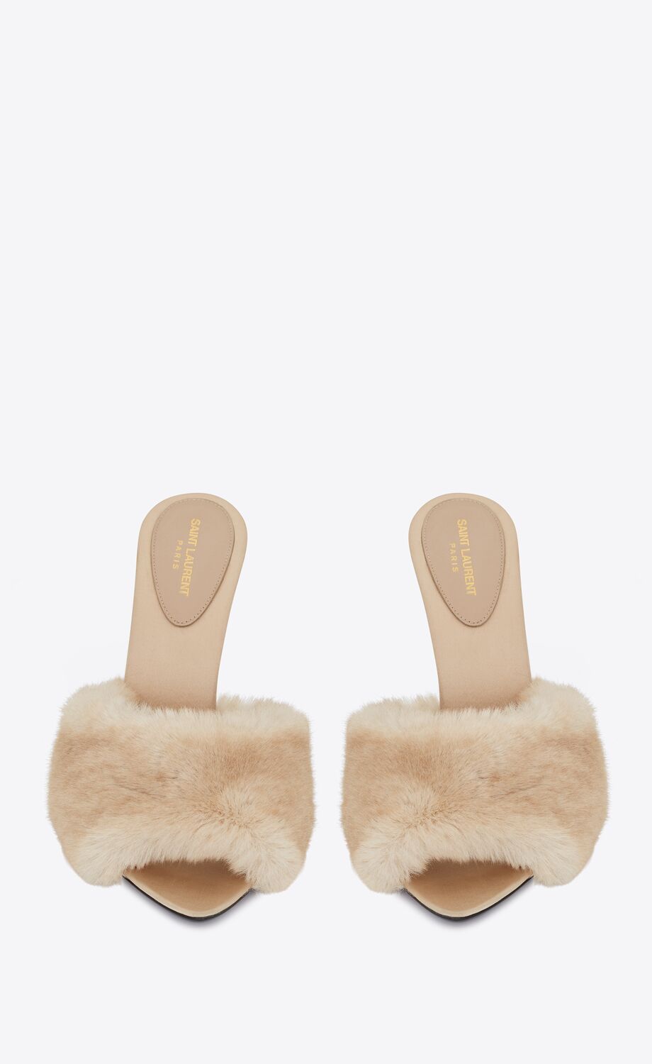 la 16 heeled mules in animal free-fur and smooth leather